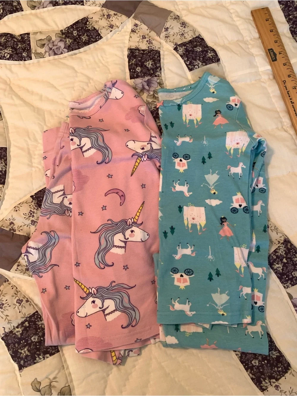 Girls Unicorn & Princess Print Snug Fit Longsleeve Pajama Set - Pink and Teal